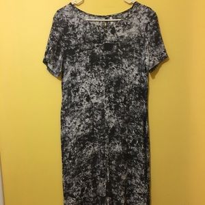 Midi length black and white watercolor dress